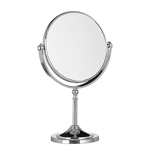 Relaxdays 10021949 Specchio da Trucco Ingranditore Make Up Specchiera da Tavolo, Tondo, Doppio HLP: 28x18x10 cm Argento
