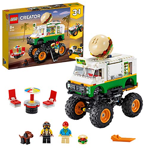 LEGO Creator 3in1 Monster Truck degli Hamburger Fuoristrada Trattore, Set di Costruzioni, Collezione Veicoli, 31104