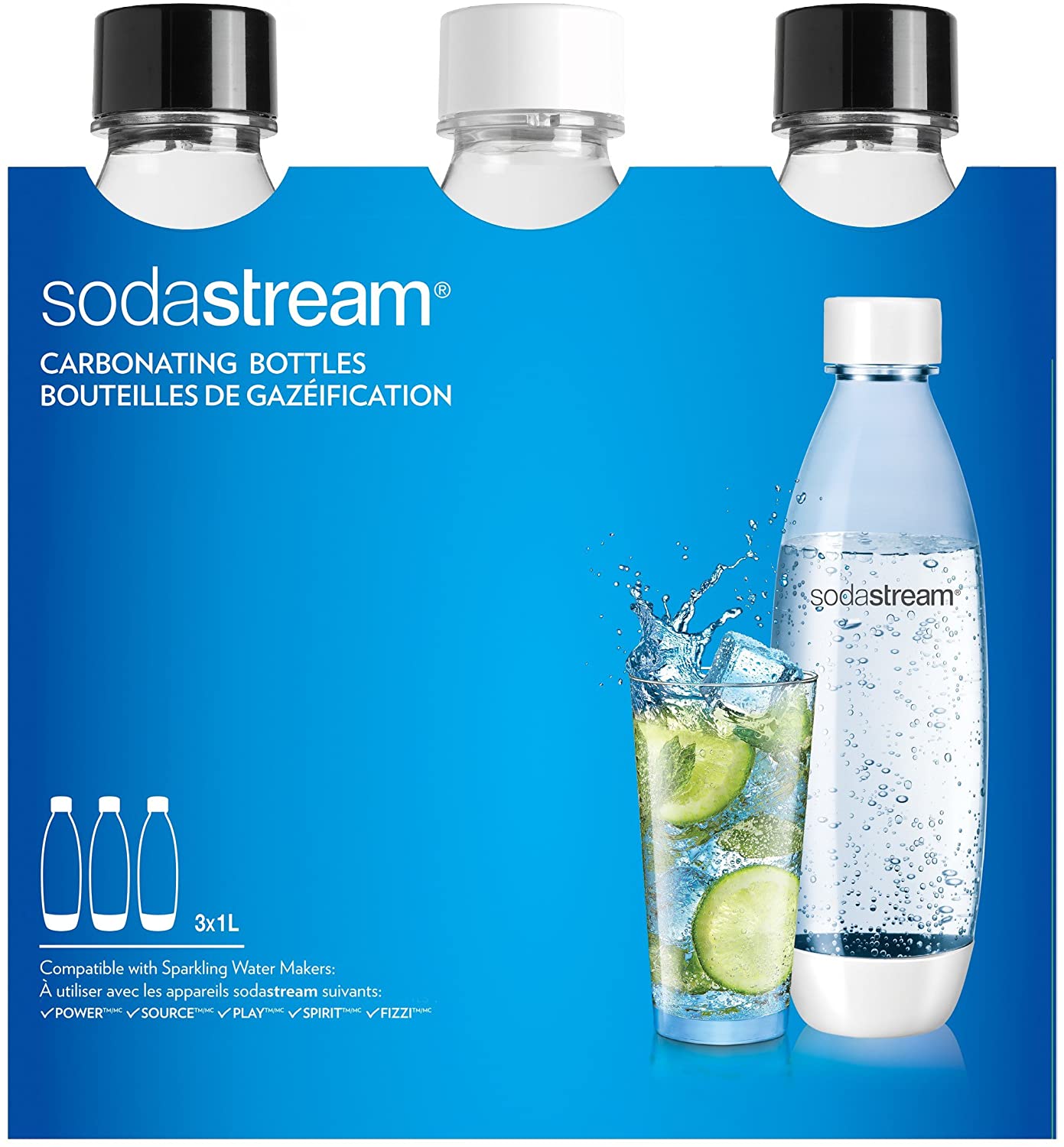 SodaStream 3 Bottiglie per gasatore d'acqua, Capienza 1 litro, Modello Fuse, Compatibili con modelli Gasatore Source, Play, Power, Spirit, Fizzi