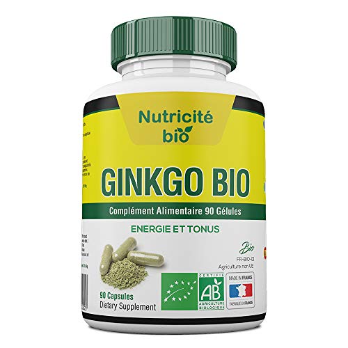 Ginkgo biloba Bio 90 capsule della nutricite-bio - 180 MG - Agisce sulla microcircolazione - Dona energia e tonicità - Ginko 100% naturale per una maggiore vivacità intellettuale e fisica