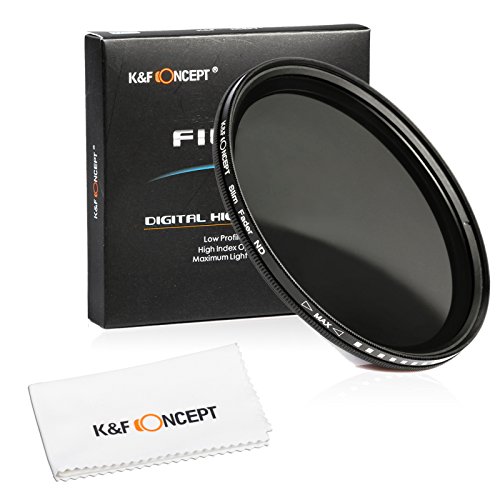 K&F Concept - Filtro ND Slim Fader 46 mm regolabile 46 mm Vario ND ND2-ND400 46 mm con accessori per fotocamera, panno in microfibra per la pulizia della fotocamera Canon Nikon DSLR