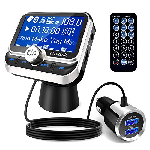 Clydek Trasmettitore FM per Auto, Wireless Bluetooth 5.0 Adattatore per Autoradio con Doppia Porta di Ricarica QC3.0 e 5V/2.4A, Facile Collegamento Alla presa d'aria, Kit Vivavoce per Auto