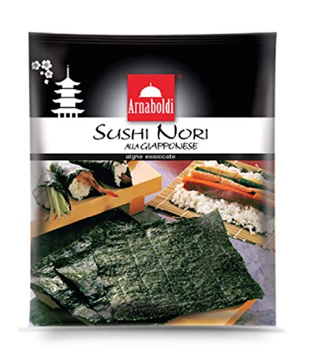 Arnaboldi Alga Nori per Sushi Giapponese, 48 Fogli di Alghe Nori Essiccate da 126g [6 Confezioni da 8 Fogli]