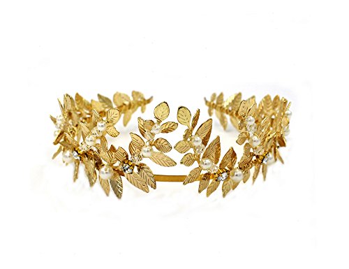 Oumou, tiara con foglie di alloro dorate, accessorio da dea greca, copricapo per matrimonio in stile Roma antica