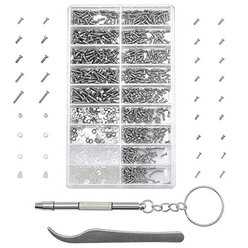 Kit Riparazione Occhiali con viti 1000 pz Micro Dadi e pinzette e cacciavite per Occhiali Orologi Cellulare Occhiali da sole