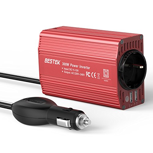 BESTEK 300W Inverter da Auto DC 12V a 230V AC Invertitore di Potenza con 2 Porte USB + 1 Presa AC, Convertitore per Auto/Camper/iPhone/iPad/Kindle
