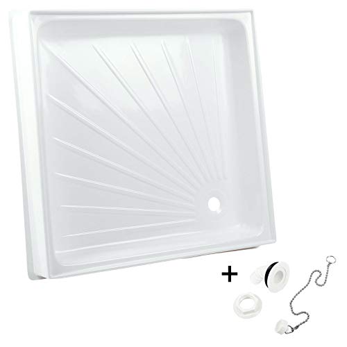 Set per piatto della doccia per roulotte e camper, con scarico da 60 x 60 x 10 cm in plastica ABS, bianco