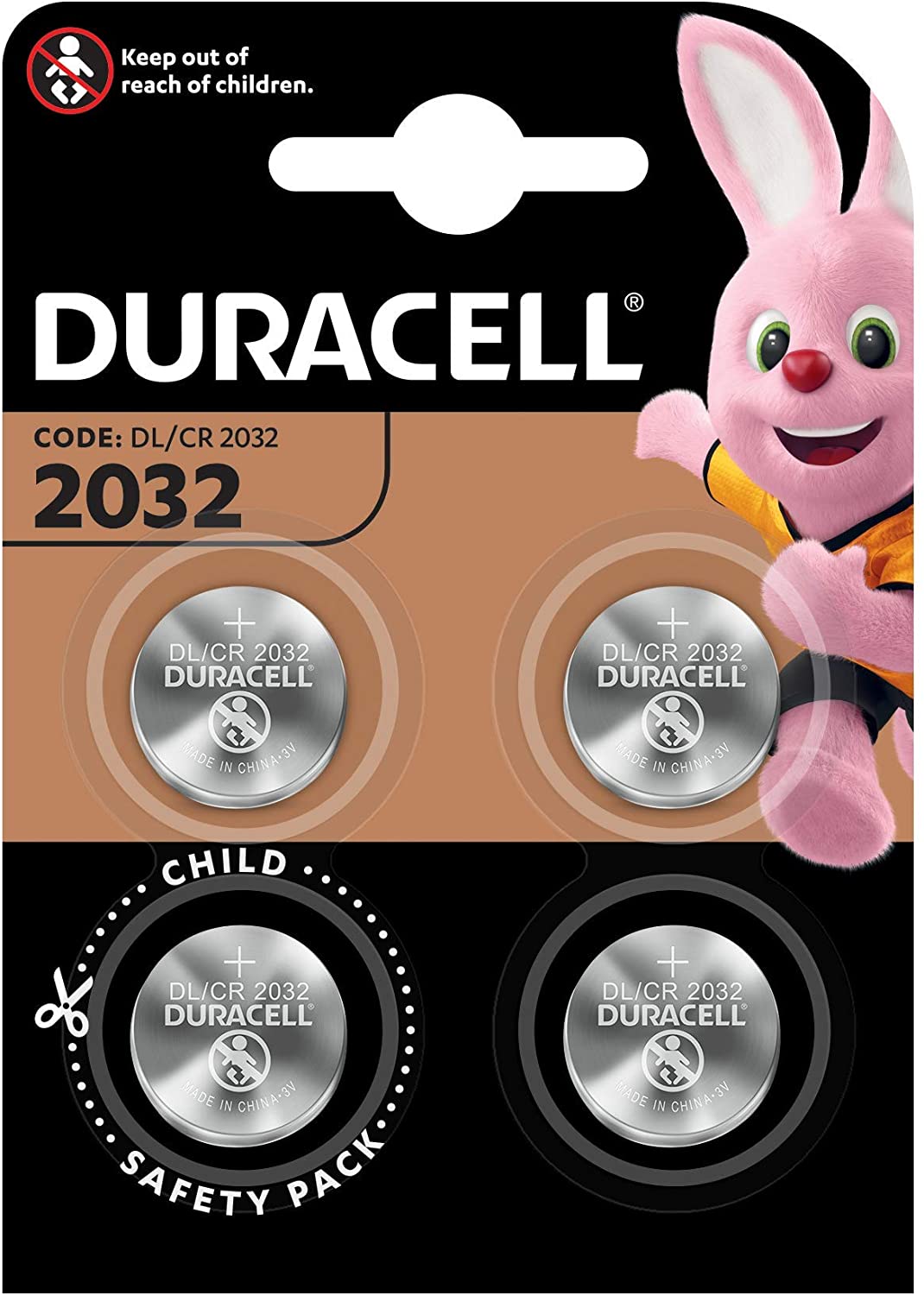 Duracell DL2032/CR2032 Batteria Bottone Litio 3 V, Specialistica Elettronica, Confezione da 4, Progettate per l'Uso su Chiavi con Sensore Magnetico, Bilance, Elementi Indossabili e Dispositivi Medici