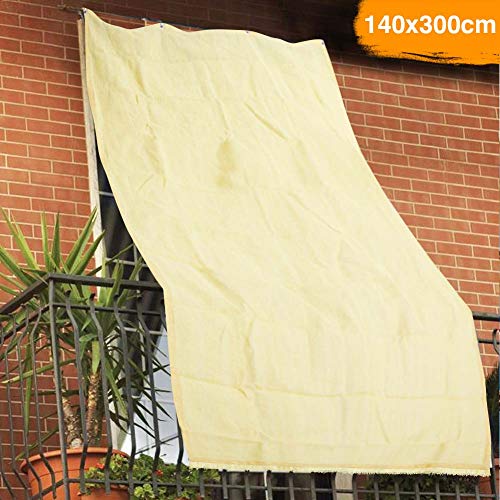 BAKAJI Tenda da Sole Telo Parasole in HDPE Resistente Protezione UV 90% per Balcone e Veranda con Anelli di Aggancio Beige (140 x 300 cm)
