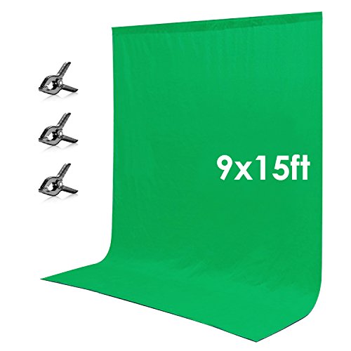 Neewer 9 x 15 Piedi/2.7 x 4.6 Metri Verde Chromakey Muslin Fondale Sfondo con 3 Morsetti per Foto in Studio