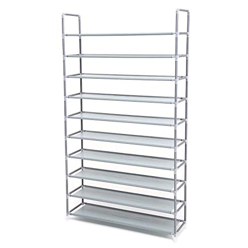 SONGMICS Scarpiera Scaffale a 10 Ripiani, capacità Fino a 60 Paia di Scarpe, Scaffali portascarpe Cabina Guardaroba in Acciaio Tessuto Grigio 100 x 29 x 175 cm LSR10G