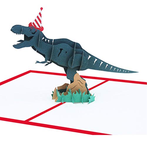 MUROAD Creativo 3D Biglietto Auguri Compleanno -3D Biglietti Auguri Pop Up Compleanno per Bambini,Dinosauro