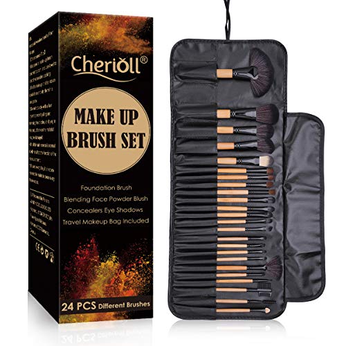 Pennelli Make Up,Cherioll 24 pezzi Set di pennelli professionali per trucco trucchi,pennelli trucco con borsa
