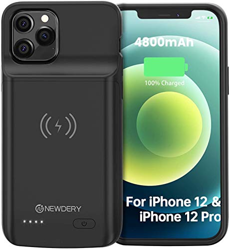 NEWDERY 4800mAh Cover Batteria per iPhone 12& 12 Pro Cover Ricaricabile Custodia Batteria Cover Caricabatteria Battery Case per iPhone 12&12 pro Cover Power Bank Backup Charger Case