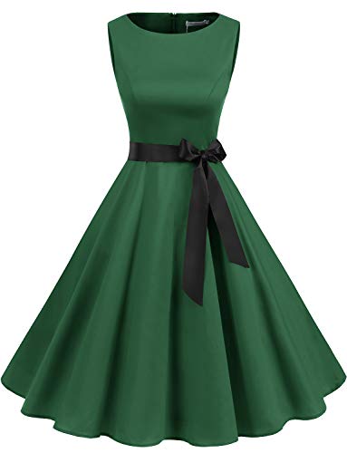 Gardenwed Annata 1950 retrò Rockabilly Polka Vestito da Audery Swing Senza Maniche Abito da Cocktail Partito Green XS