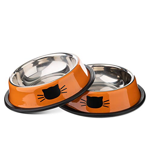 Tofern ciotola abbeveratoio mangiatoia cane gatto acciaio inossidabile verde/arancione 2 pezzi