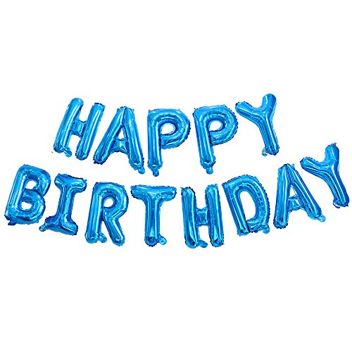 Ponmoo Foil Palloncini Happy Birthday Banner Kit - Blu, Bandiera di Buon Compleanno Palloncini Festa Decorazioni, Festa di Compleanno Scritta Palloncino Happy Birthday per Adulti Bambini
