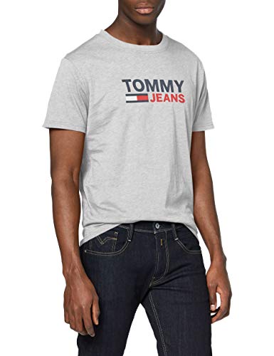 Tommy Jeans Tjm Corp Logo Tee Camicia Sportiva, Grigio (Pale Grey Htr PPP), Large Uomo