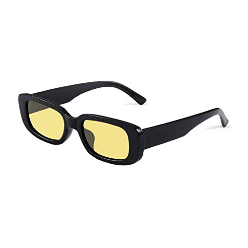 Long Keeper Occhiali da sole rettangolari UV400 protezione occhiali da guida retrò per le donne (Black Yellow)
