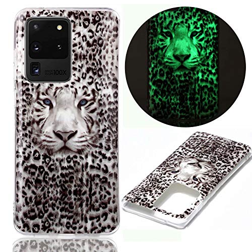 Nadoli Custodia Luminoso per Samsung Galaxy S20 Ultra,Leopardo Tigre Disegno Morbido Sottile Fluorescente Glow Luminosa Antiurto Flessibile Silicone Protettiva Cover