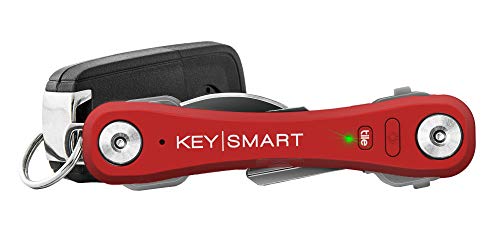 KeySmart Pro - Portachiavi compatto con luce LED e tecnologia smart Tile, localizza e trova chiavi e telefono via bluetooth (max. 10 chiavi, Rossa)