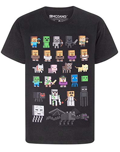 Minecraft Sprites Ragazzi T-Shirt (Nero, 7-8 Years)