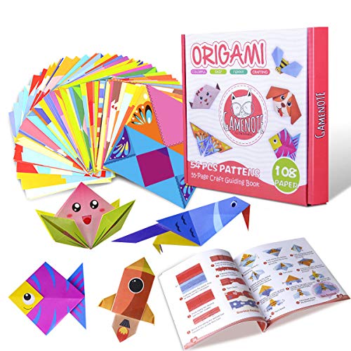 Gamenote Carta Origami, 118pcs Origami per Bambini Doppia Faccia Fogli Colorati di 54 Bellissimi Modelli Diversi con Manuale di Insegnamento Colorato - Set di Cartoncini Colorati