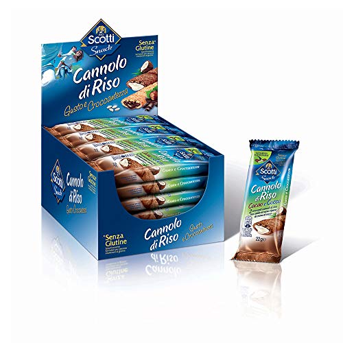 Riso Scotti Snack - Cannolo di Riso Cacao e Cocco - Snack Dolce Senza Glutine - 24 Pezzi