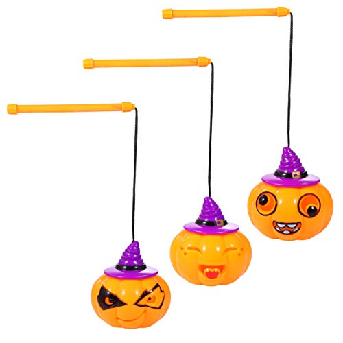 Tomaibaby 3 Pezzi Lampada Zucca di Halloween PVC Portatile LED Jack-O-Lantern Luce per Bambini Bomboniere Decorazione Festival Giardino Esterno Uso Domestico (Arancione)