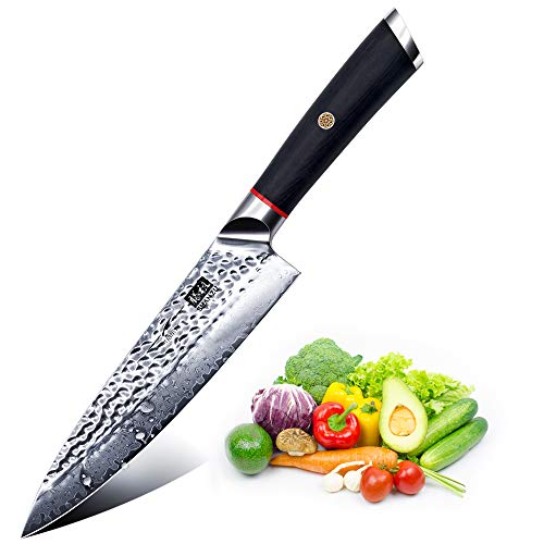 SHAN ZU Coltello da Chef Damasco Coltello da Cucina in Acciaio Damasco con Manico G10 Confezione Regalo da 20 cm