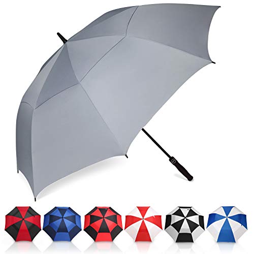 Eono by Amazon - Ombrello da Golf Aperto Automatico, 58 inch, Large Golf Umbrella, Ombrello Grande, Disegno Antivento Super Resistente, Umbrella di Viaggio con Custodia Impermeabile, Grigio