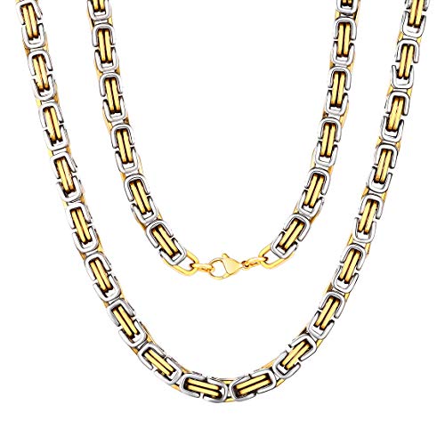 ChainsPro Collana da Uomo a Catena bizantina, Acciaio/Acciaio Oro/Acciaio Nero/Oro Nero, 6 mm, 18-30 Pollici