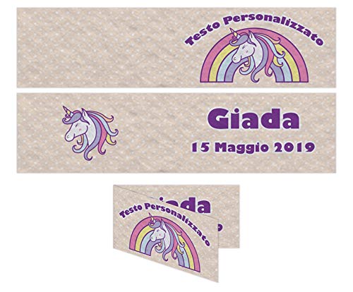 Bigliettino Confetti 5x2,5 cm - Unicorno - Personalizzabile Partecipazione Personalizzato Comunione Cresima Nascita