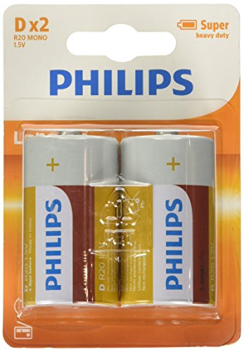 Philips LongLife Battery R20L2B/10 - Non-Rechargeable Batteries (Zinc-carbon, 1.5 V, Green, White, 34.2 mm, 34.2 mm, 61.5 mm), Colori Assortiti