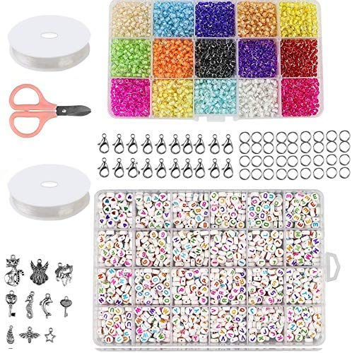 ZesNice 3800 Perline Vetro 1200pz Perline Lettere Alfabeto di Perline Colorate per Fai da Te Mini Perle di Braccialetti, Collane, Bigiotteria 15 Colori