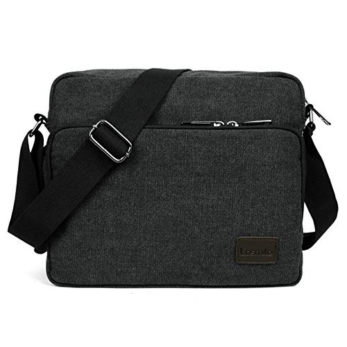 LOSMILE Borse a spalla, Uomo Messaggero Sacchetto di Tela Casual Spalla per Lavoro, a Scuola, Uso Quotidiano.30cm (L) x 10cm (W) x 26 centimetri(Nero)