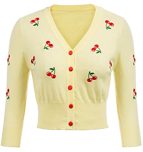 Belle Poque Womens Vintage Style 3/4 Sleeves Cropped Front Buttons Cardigan Sweater Floral-4 (609-4) Large