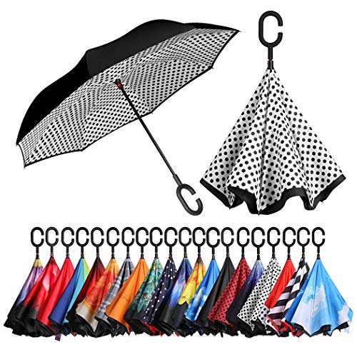 Eono by Amazon - Ombrello Inverso Reversibile Antivento, Doppio Strato Ombrello Reversibile con Impugnatura C Forma, Reverse Umbrella, Car Inverted Umbrella, Anti UV Umbrella di Viaggio