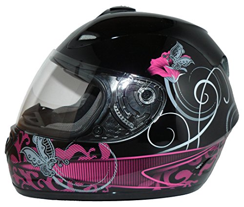 Protectwear Casco moto nero viola per le donne, disegno fiori, FS-801-SL,Taglia S