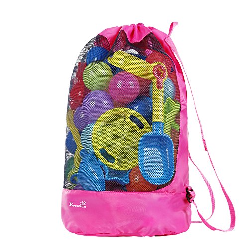 Borsa da Spiaggia, EocuSun Grande Borsa Lunga Durata per Sabbia Nuotare e Piscina e Deposito Giocattoli Bambini da Sabbia e Acqua(Rosa) Giocattoli non inclusi