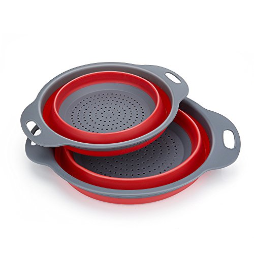 Scolapasta Set, Diealles Scolapasta Pieghevole in Silicone Filtro Cucina In Silicone Pieghevole Filtro Cestino per Cucina Domestica O Campeggio (Rosso)