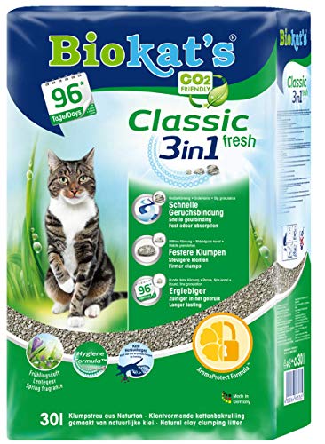 Biokat's Classic Fresh - Spargisale per gatti 3 in 1 con profumo primaverile - lettiera di alta qualità per gatti con 3 diverse misure di grana.