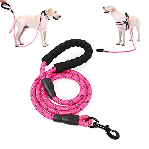 NightGhost uinzaglio per Cani Impugnatura Morbida Imbottita e Fili ad Alta riflessione, Cavo di Torsione Resistente a 5FT in Piccolo Medio (Rosa)