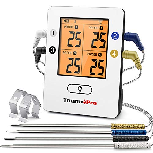ThermoPro TP25 Termometro per Barbecue Wireless Bluetooth con Portata Lunga 150m Termometro da Cucina Digitale con 4 Sonde per Griglia, Forno, Affumicatore, BBQ, Carne, Termometro per Alimenti