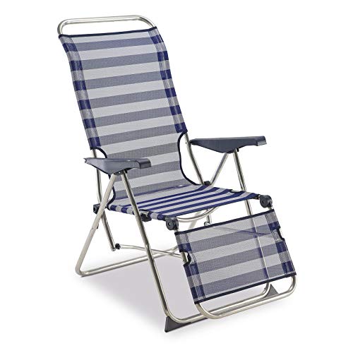 Solenny 50001072735205 – Sedia a sdraio Relax, regolabile in 5 posizioni, con schienale anatomico, colore blu e bianco