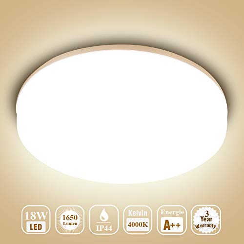 Öuesen 18W moderno impermeabile LED Lampada a soffitto tondo sottile plafoniera 1650lm Bianco naturale 4000K plafoniere led per Soggiorno Sala da pranzo Camera da letto Bagno Cucina Balcone Corridoio