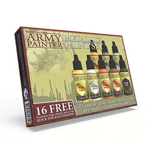 The Army Painter 🖌 | Metallic Paint Set | 8 Colori Metallici Warpaints e 16 Mixing Balls | per Pittura di Modelli in Miniatura e Wargames