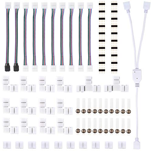 SIGHTLING 5050 Kit di connettori per strisce LED RGB a 4 pin Kit di connettori LED RGB a 2 vie, 10mm Connettori per connettori a striscia PBC LED, clip per striscia LED