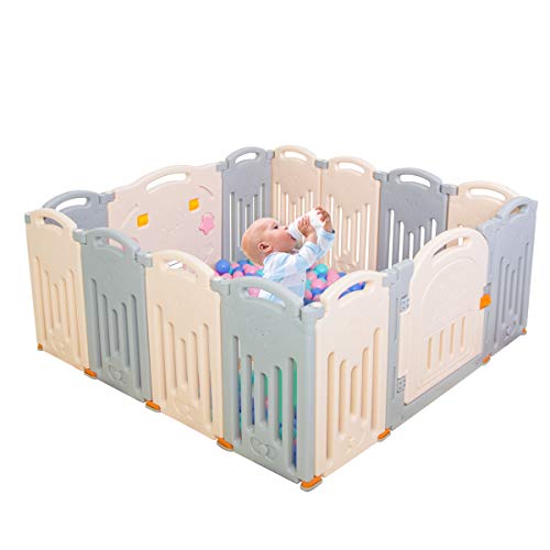 Baby Box pieghevole per bambini Centro Attività di Sicurezza Giochi Cantiere Casa Indoor Outdoor (14Panel Grey)