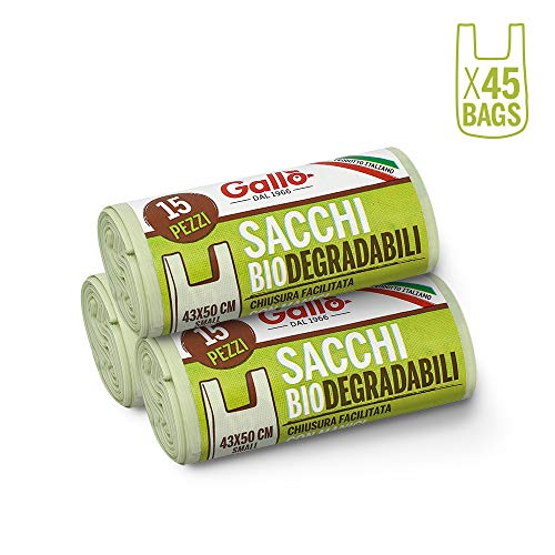 GALLO Sacchetti Biodegradabili e Compostabili Chiusura con Manici, 42x50 cm 12L Small